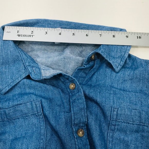 Isabel Maternity Women's Sz Medium Long Sleeve Button Down Blue Denim Shirt New - Picture 6 of 13